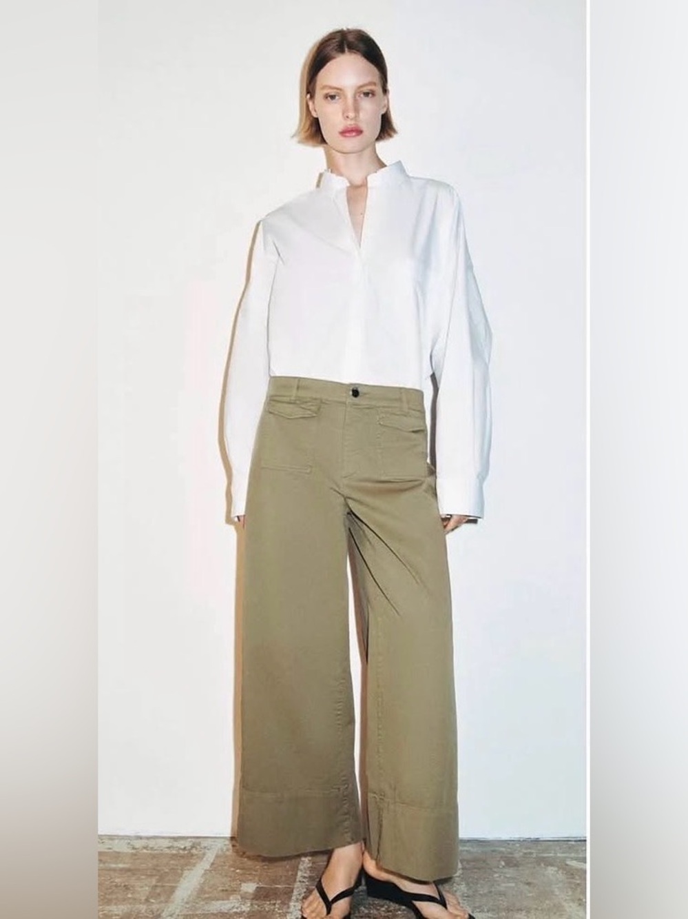 Zara Olive Utility Wide-Leg Pants